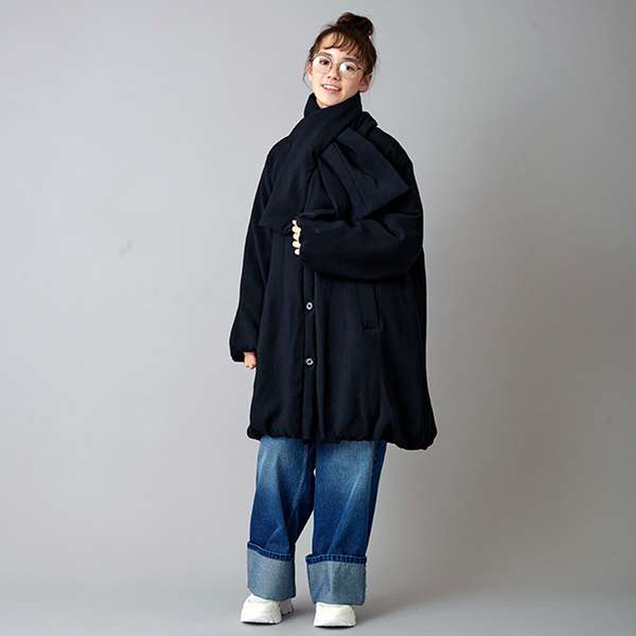 [AMI] [Web Exclusive] Tippet-Attached No-Collar Balloon Coat,Black, large image number 9