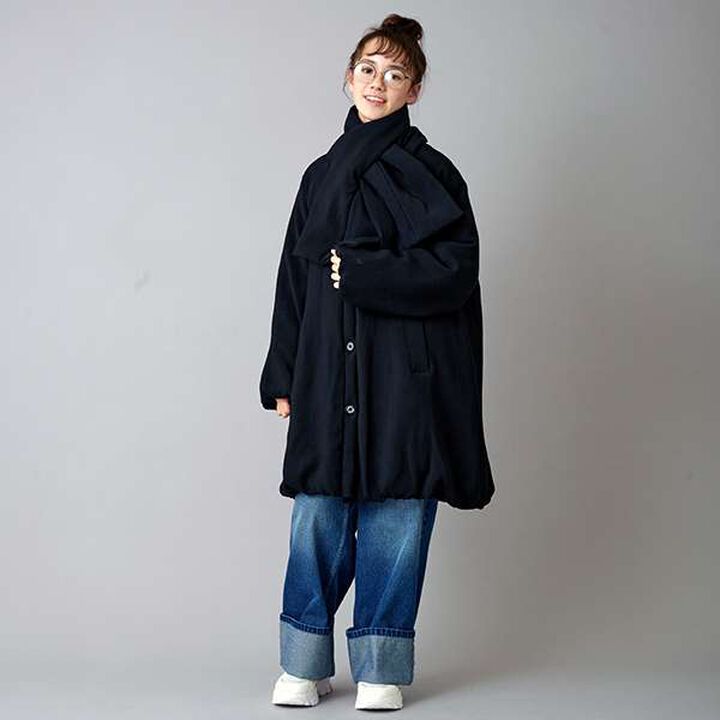 [AMI] [Web Exclusive] Tippet-Attached No-Collar Balloon Coat,Black, medium image number 9