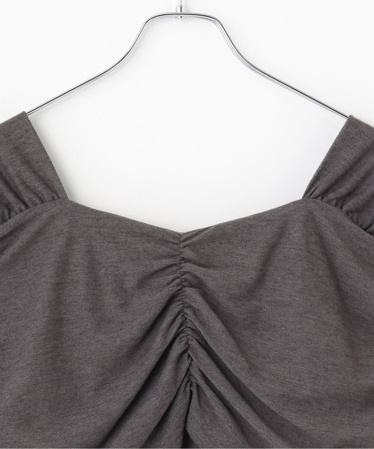 Tie-Detail Gathered Off-Shoulder Cut and Sew Top,Gray, large image number 5