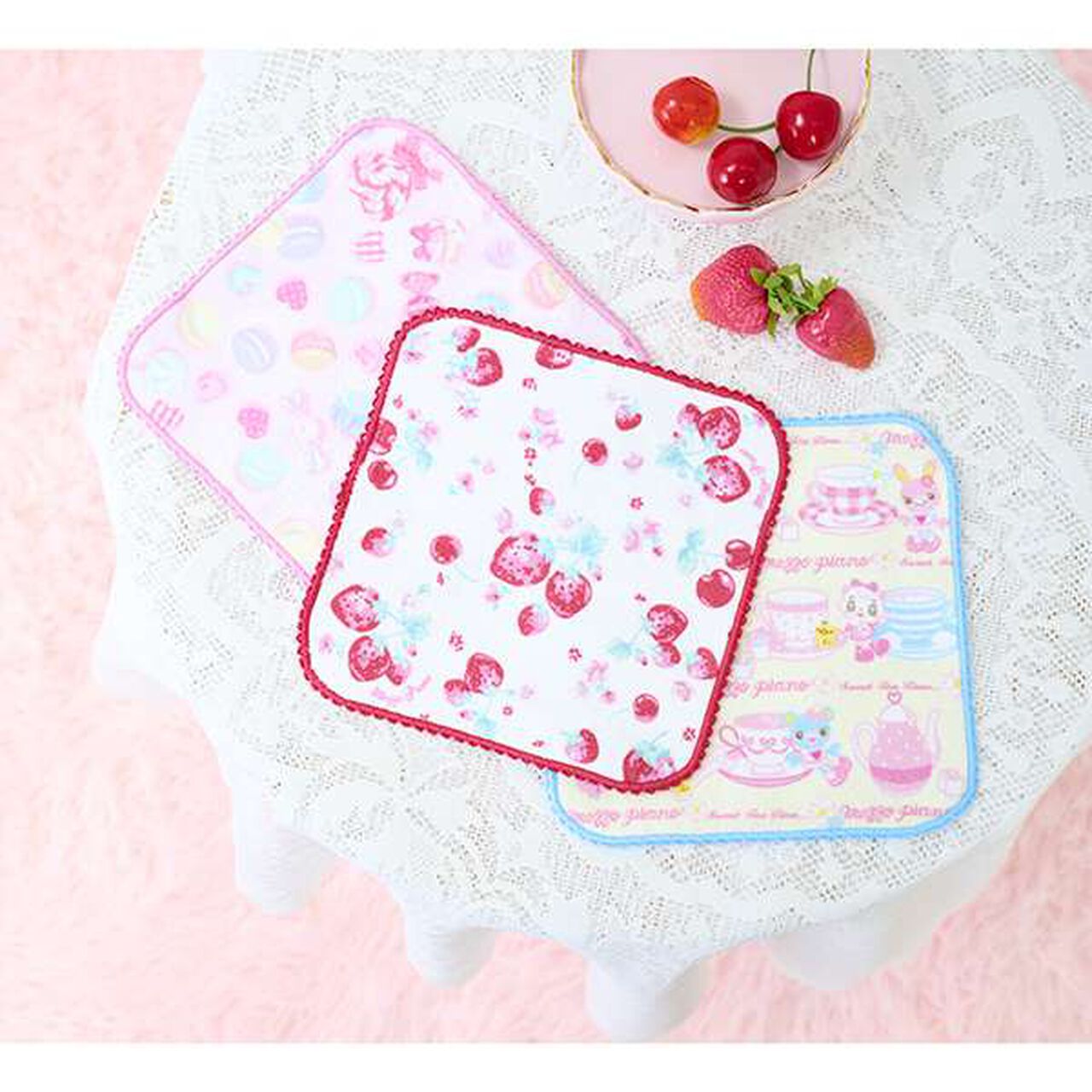 35th Strawberry Macaron Mimi Pop Pattern Hand Towel,Red, large image number 8