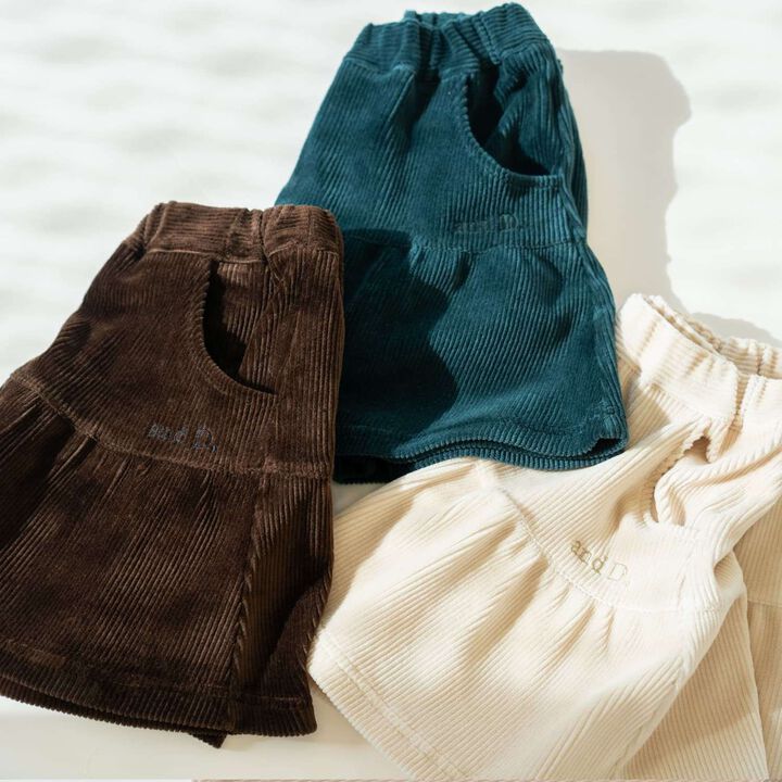 Gathered Cut Corduroy Skirt with Shorts,Deep green, medium image number 7