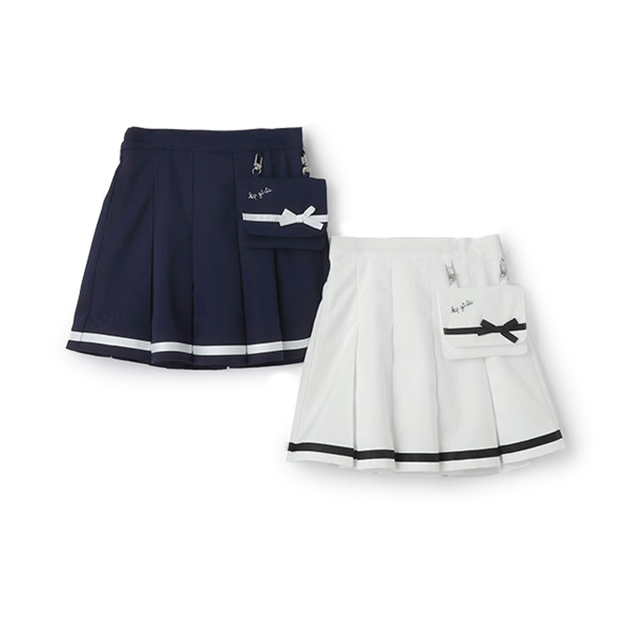 Pleated Skirt-Pants with Detachable Pocket,Navy, large image number 12