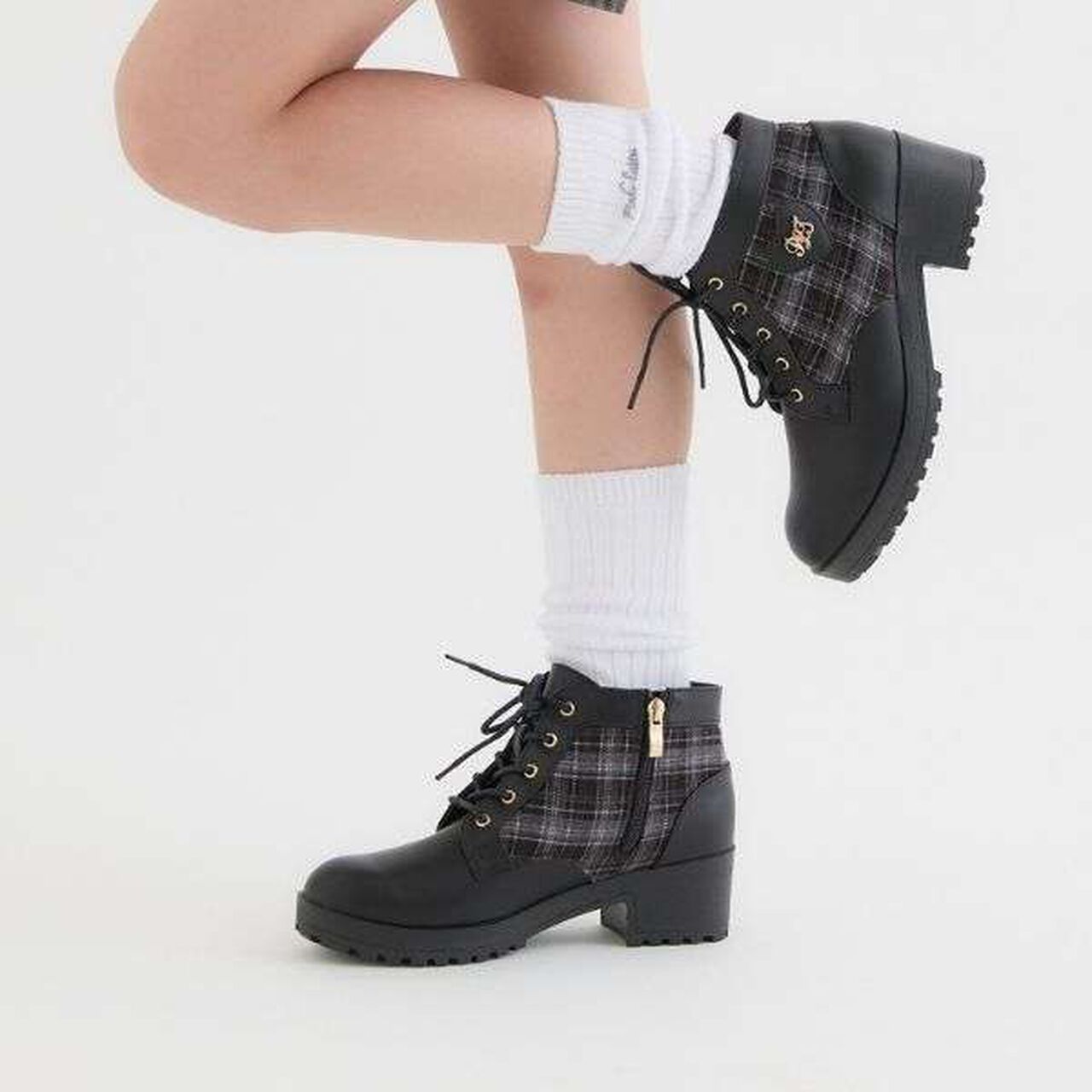 Checkered Short Boots,Black, large image number 0