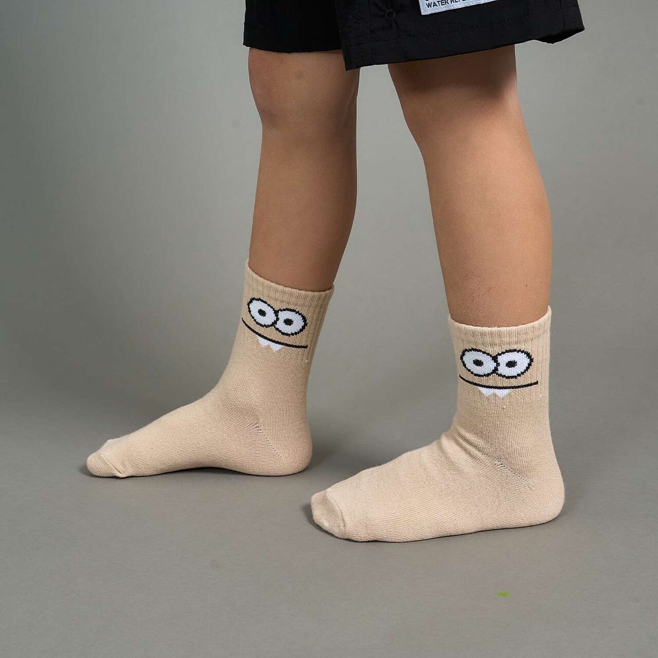 Funny Face Crew Socks,Beige, large image number 0