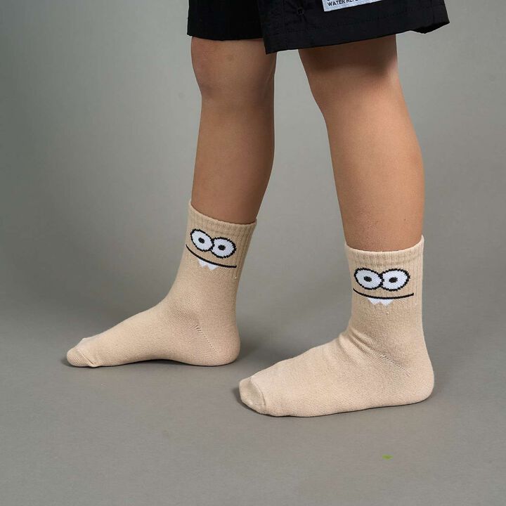Funny Face Crew Socks,Beige, medium image number 0