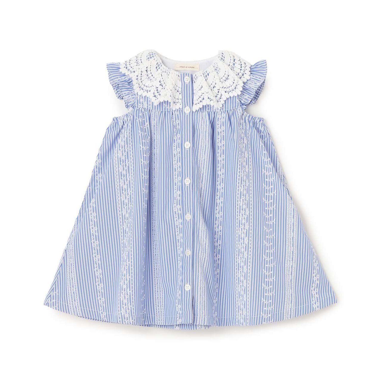 Lace Print Stripe One-Piece Dress,Blue, large image number 0