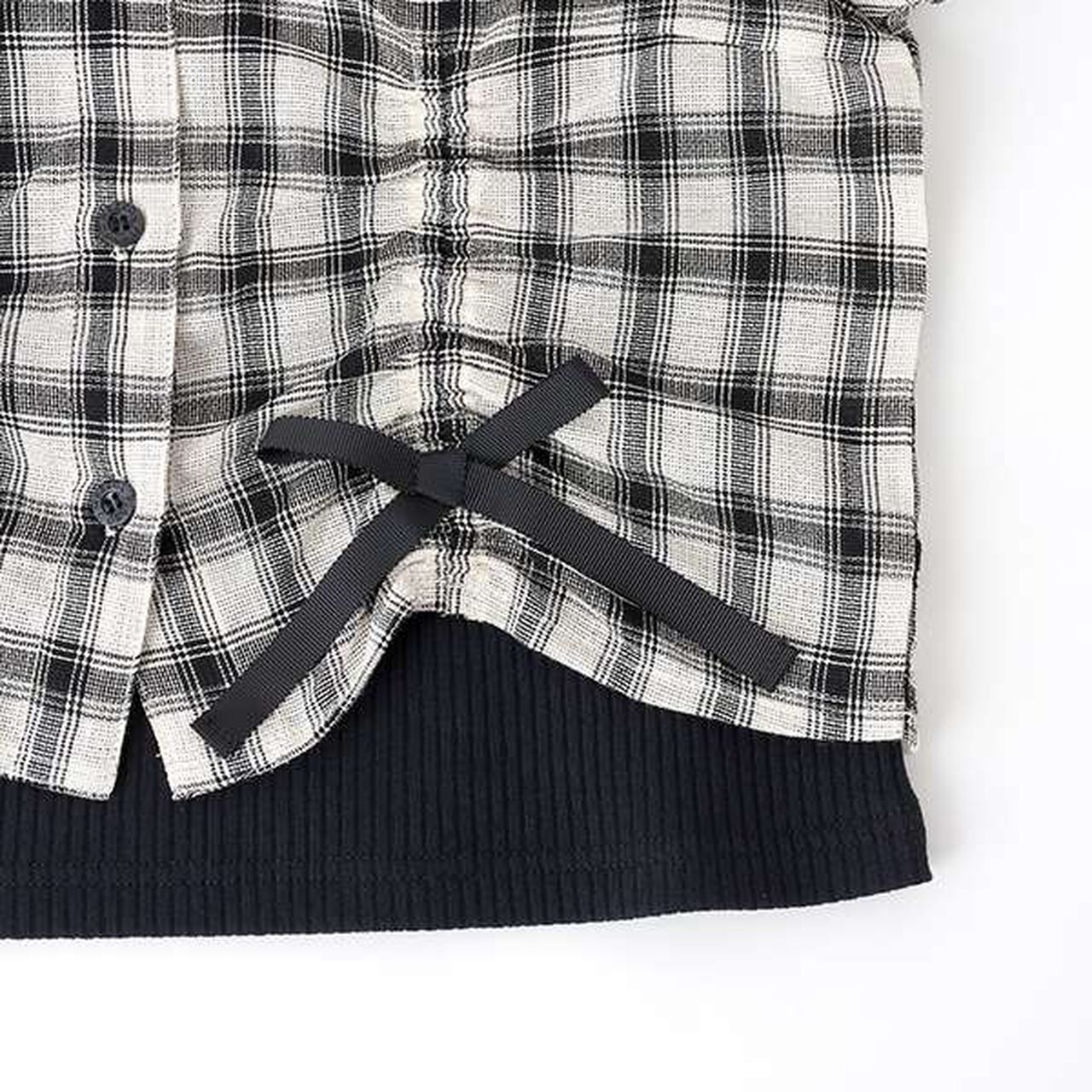 Assorted Material Ruffled Ribbon Shirt & Camisole Set,Black, large image number 10