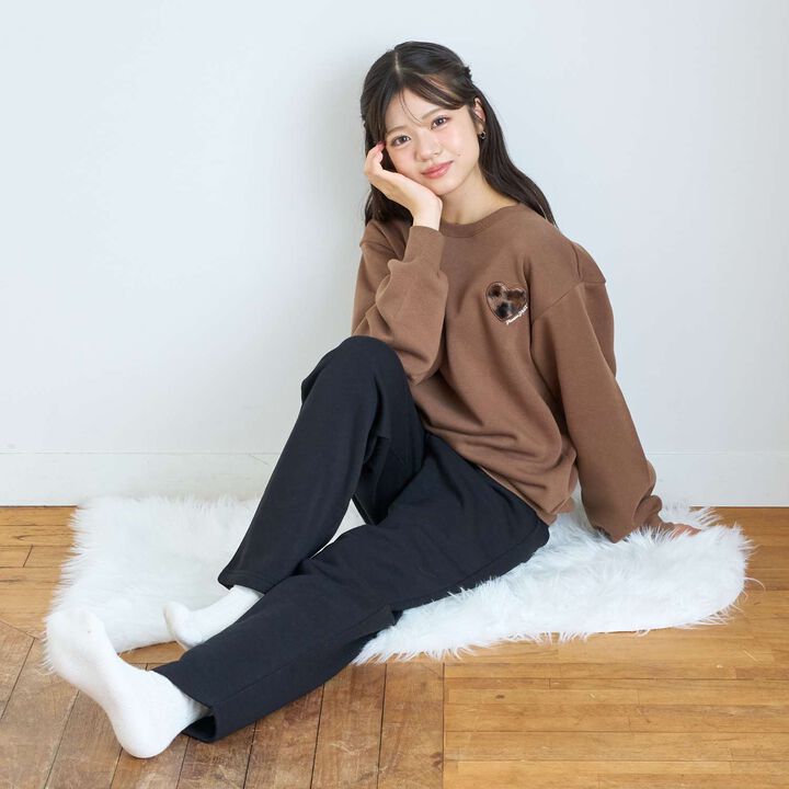Back Heart Shaggy Lining Long-Sleeve Top & Bottom Set,, medium