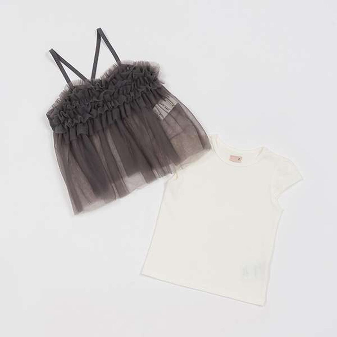 Tulle Camisole T-Shirt Set (Kids),Charcoal gray, large image number 0