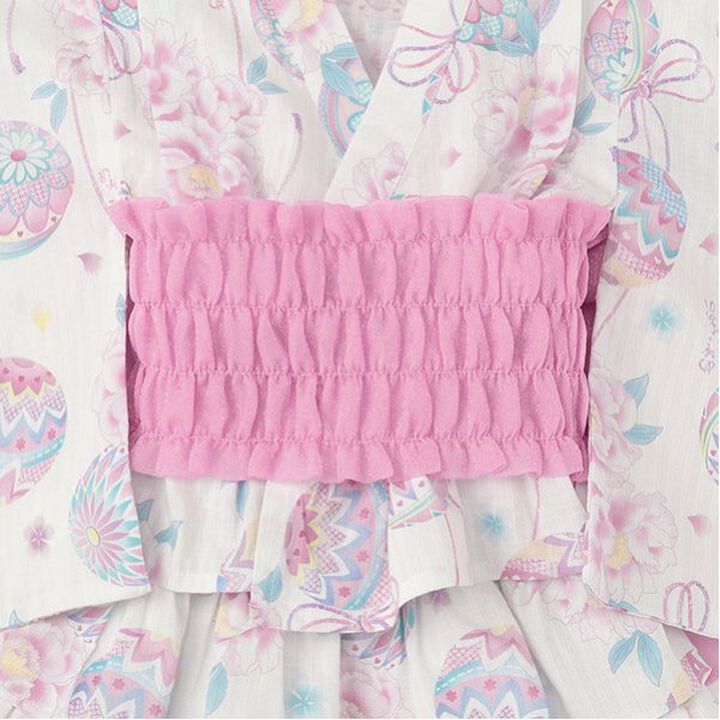 Temari Flower Pattern Yukata Dress,Off white, medium image number 3