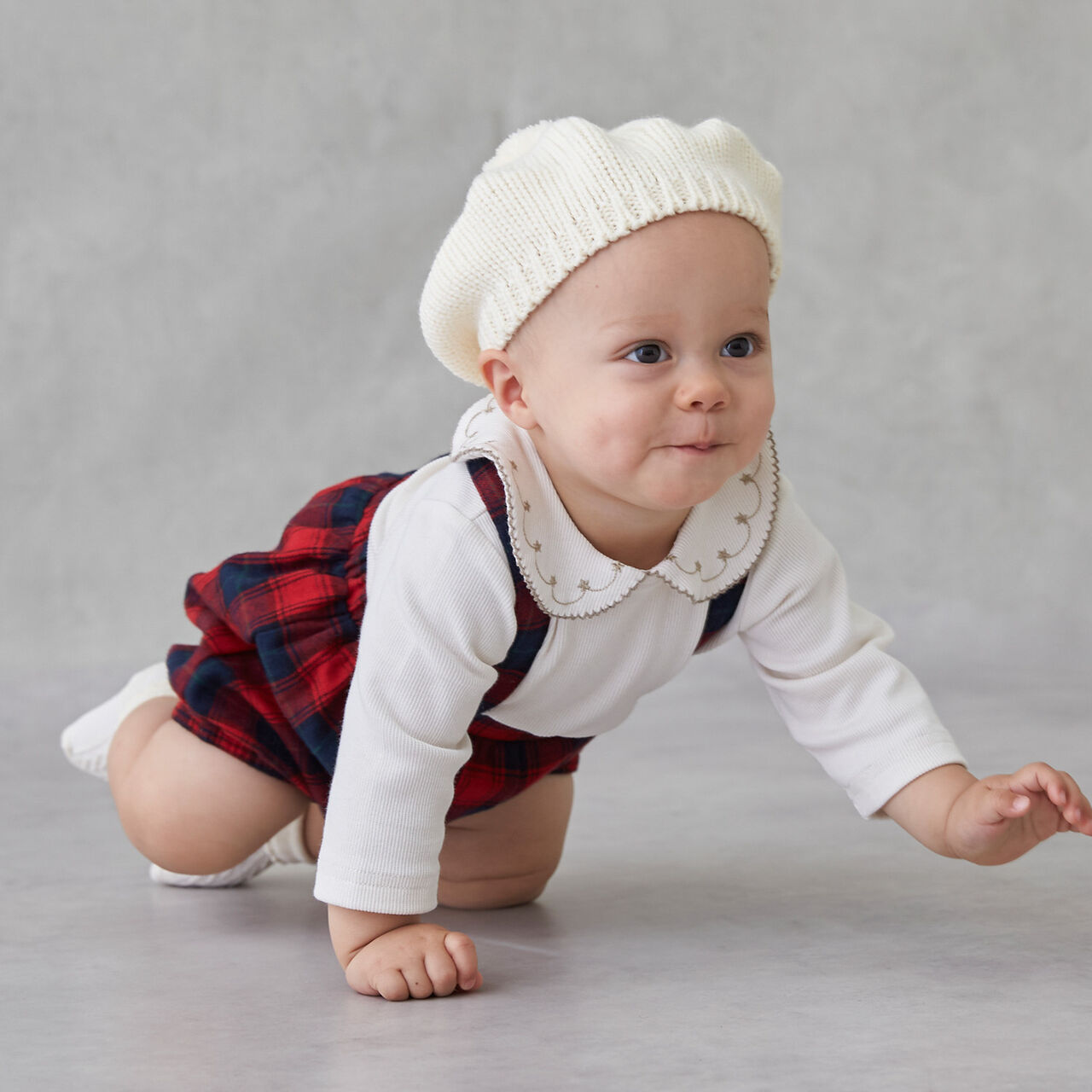 Collared Embroidery Overall Set,Ivory, large image number 3