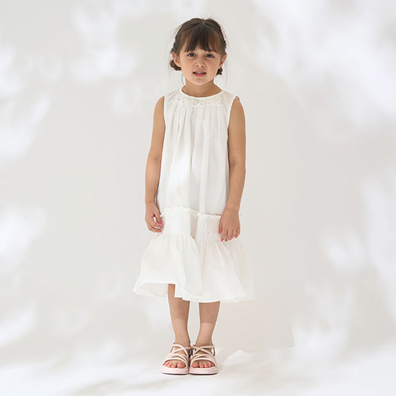 Shirred Tiered One-Piece Dress,Off white, large image number 0