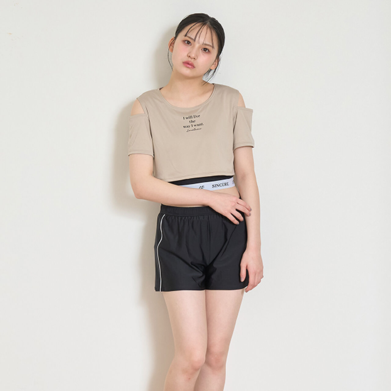 [SWIM] Shoulder Opening 3-Piece Swimsuit Set,Beige, large image number 0