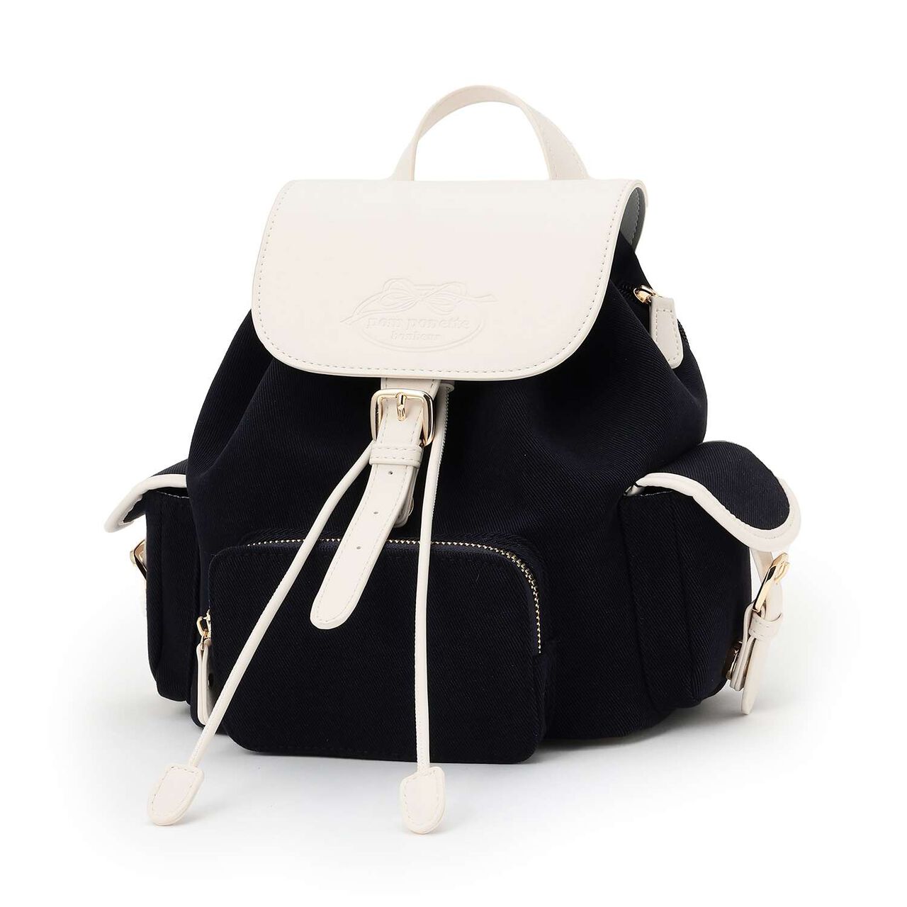 Canvas & Synthetic Leather Mini Backpack,Navy, large image number 0