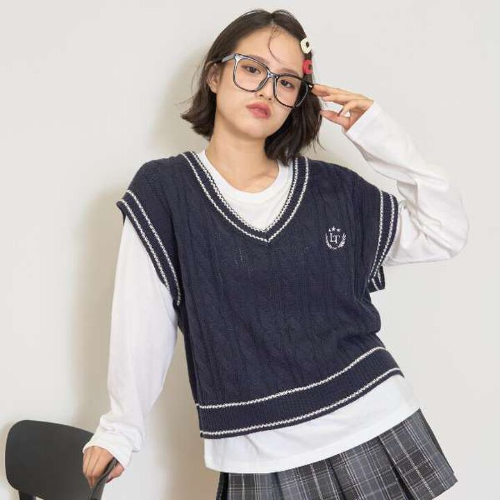 [GOOD PRICE] Cable Knit T-Shirt Set,Navy, medium image number 0