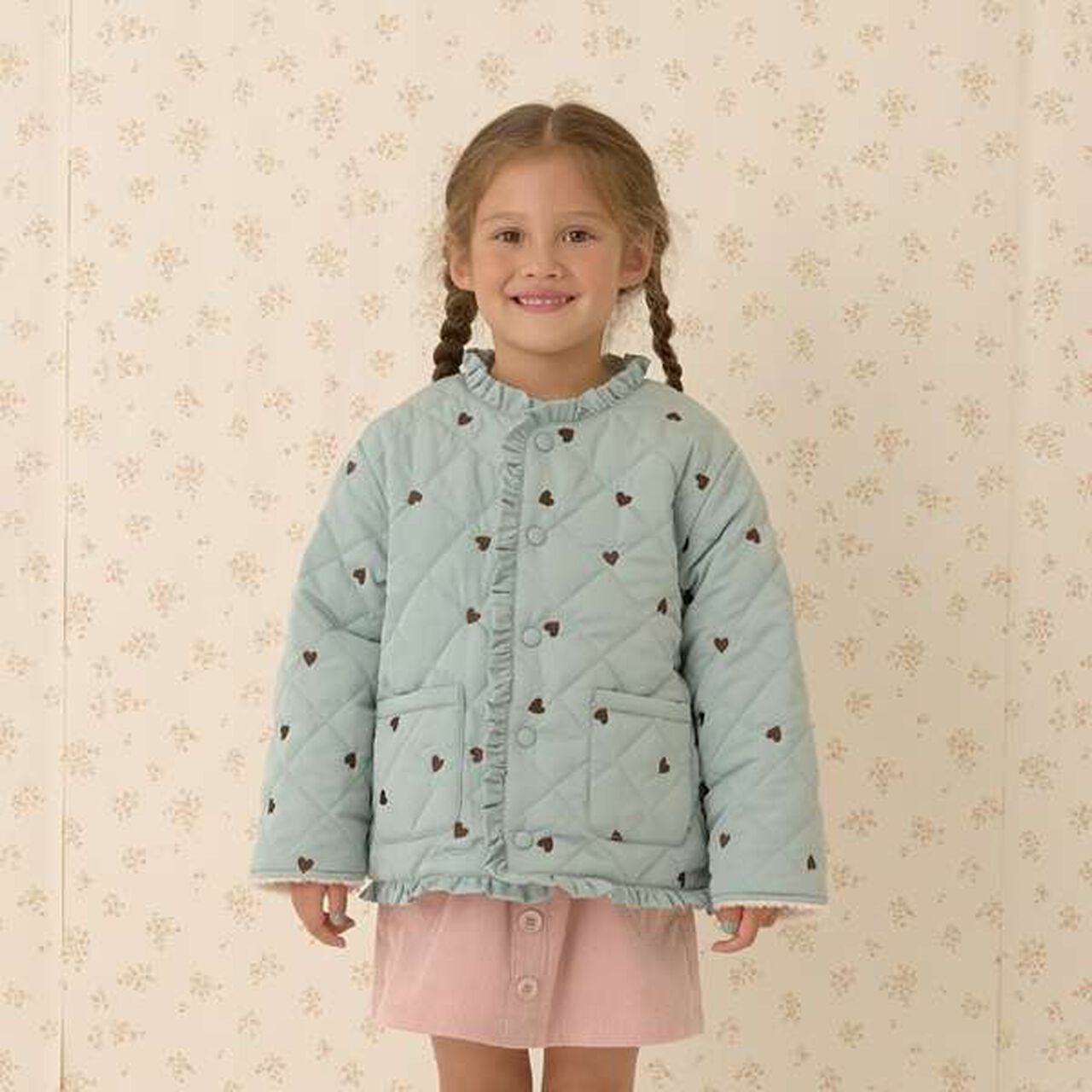 Collarless Heart Embroidered Blouson,Ivory, large image number 22