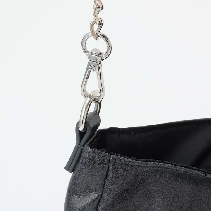 Faux Leather Ribbon Shirred Shoulder Bag,Ivory, medium image number 7