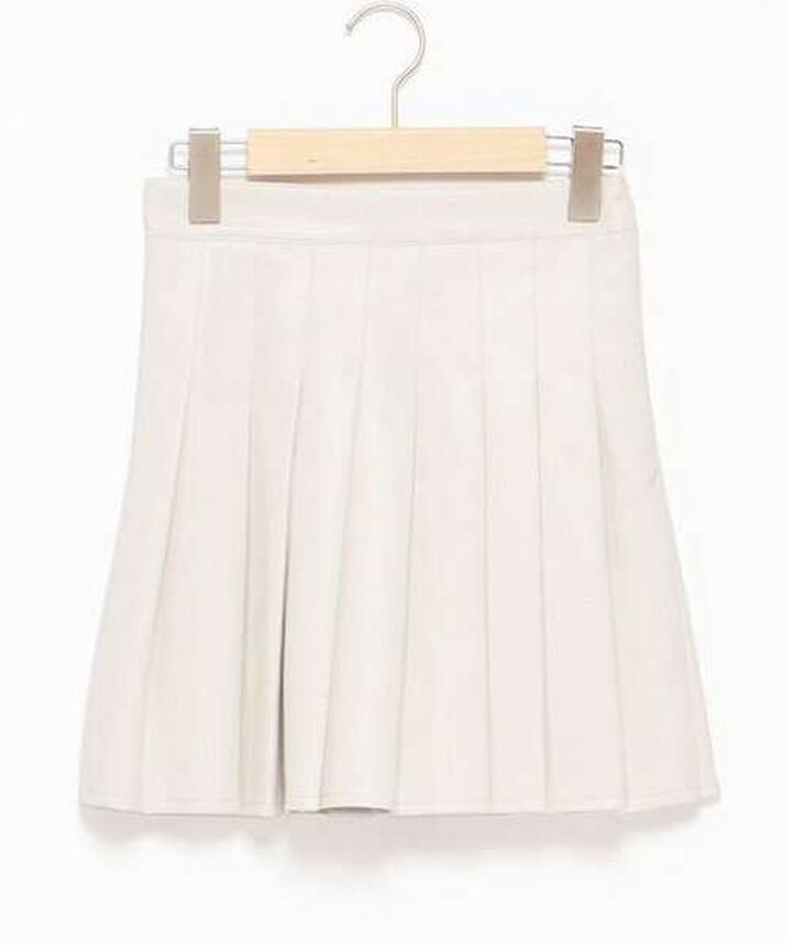 Faux Leather Pleated Skirt,Ivory, medium image number 18