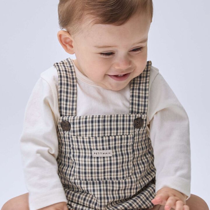 Checkered Overalls Set,Navy, medium image number 1