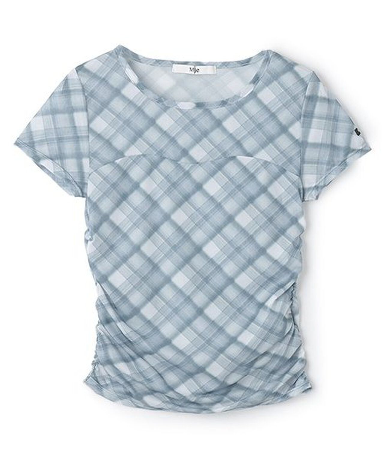 Checkered Sheer Short-Sleeve Inner Wear,Light blue, large image number 3