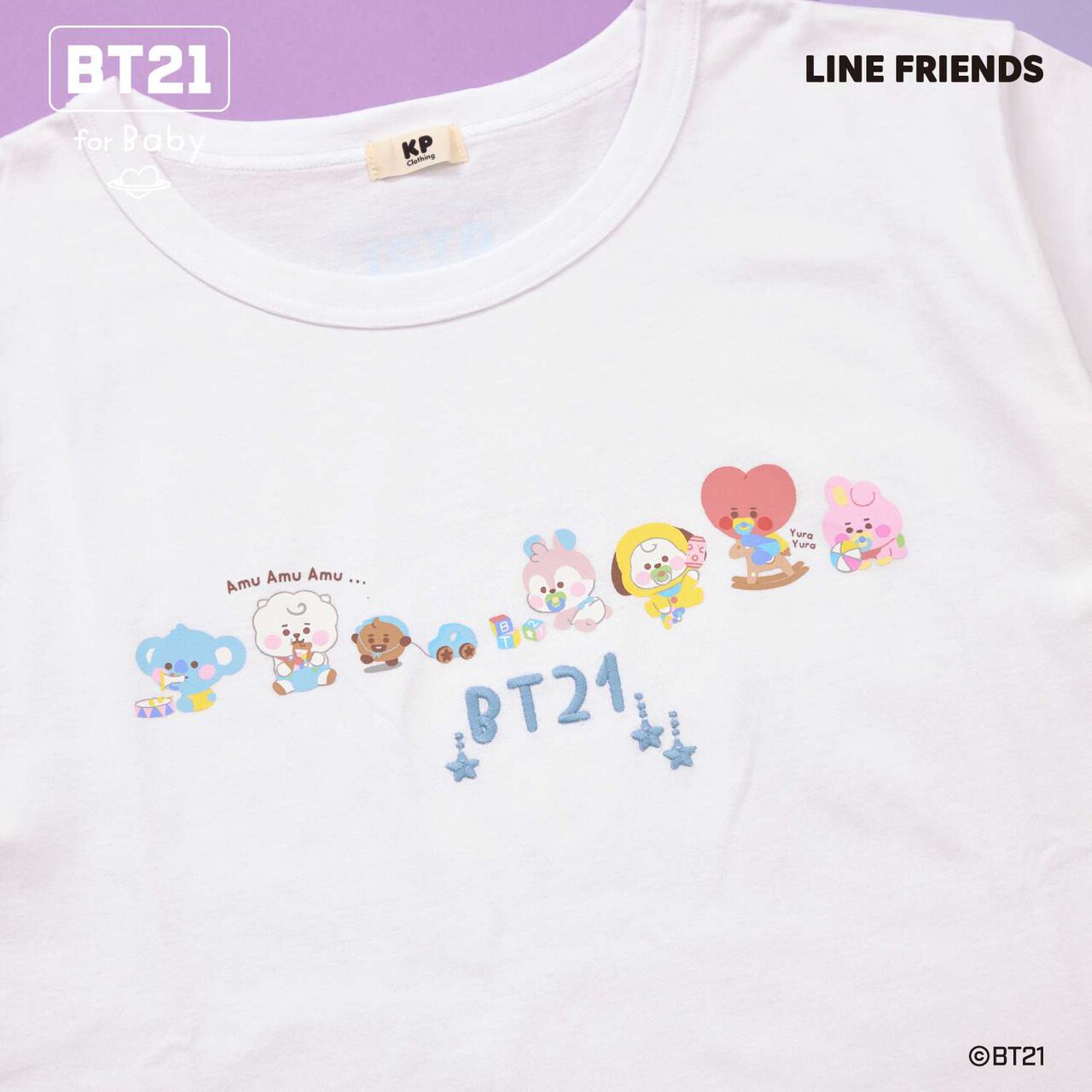 [BT21] Print & Embroidery Short Sleeve T-Shirt (Adult),White, large image number 3
