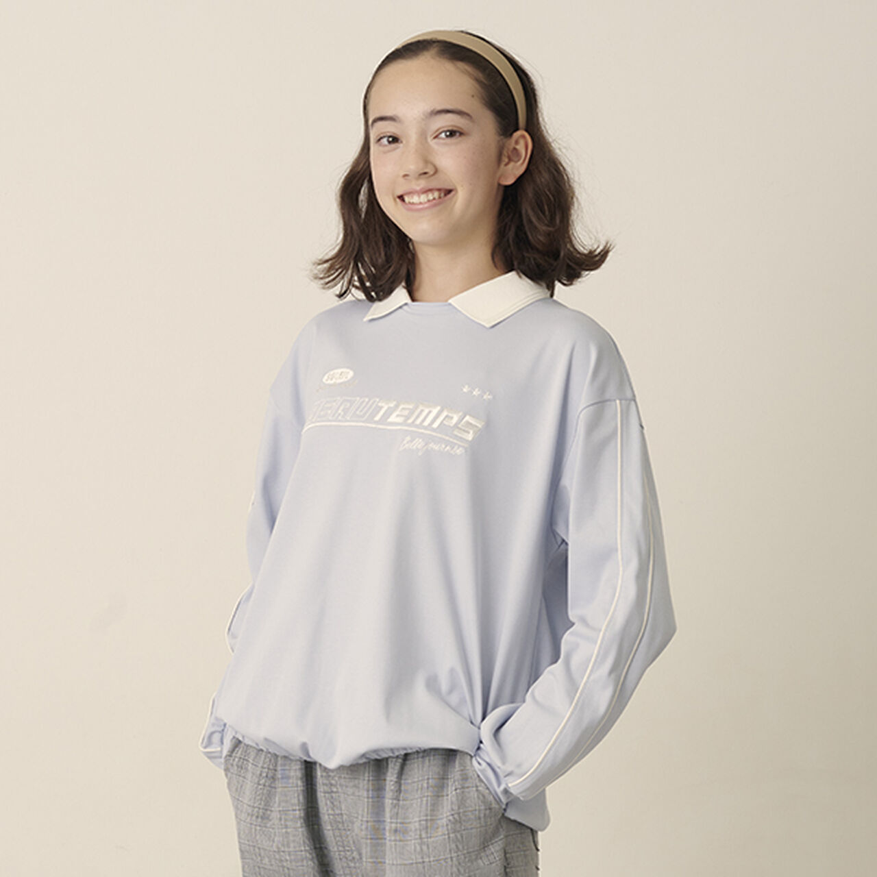 Smooth Polo Collar Top,Blue gray, large image number 0