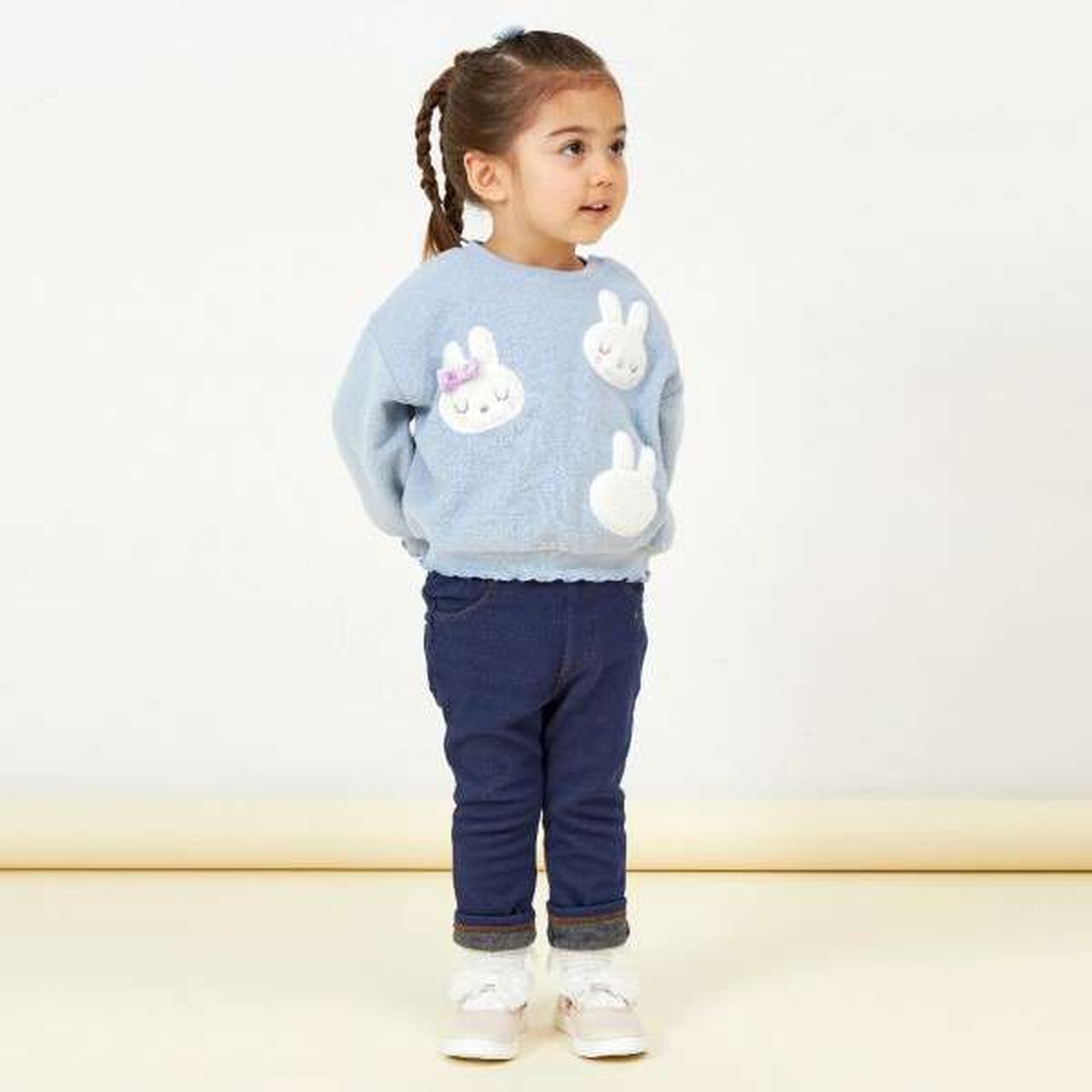 KP Denim Knit Shaggy Lined Pants [80-90],Black, large image number 6