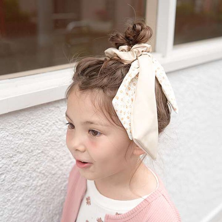 Flower & Satin Ribbon Chouchou,Mustard, medium image number 4