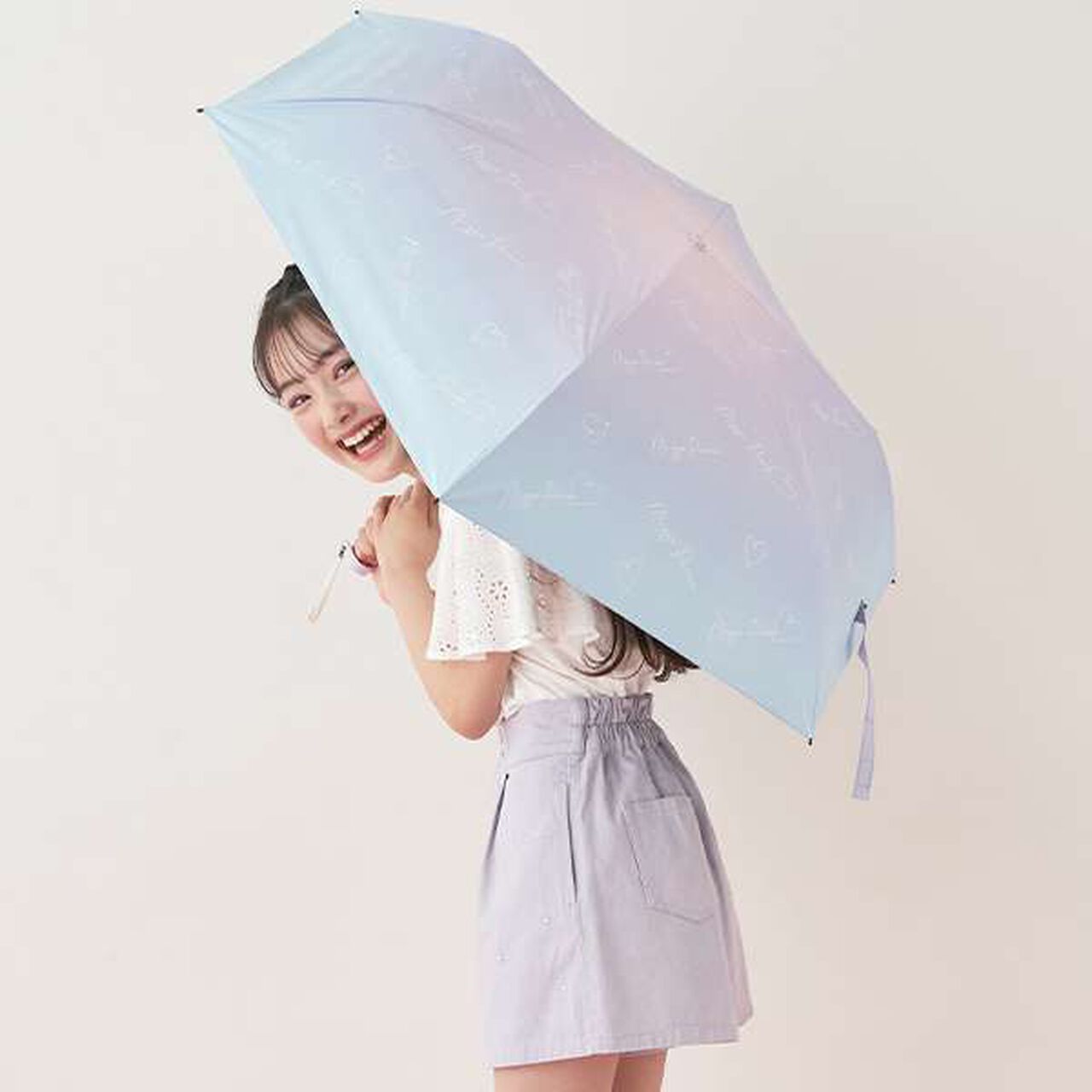 All-Weather Gradient Logo Pattern Folding Umbrella,Lavender, large image number 10