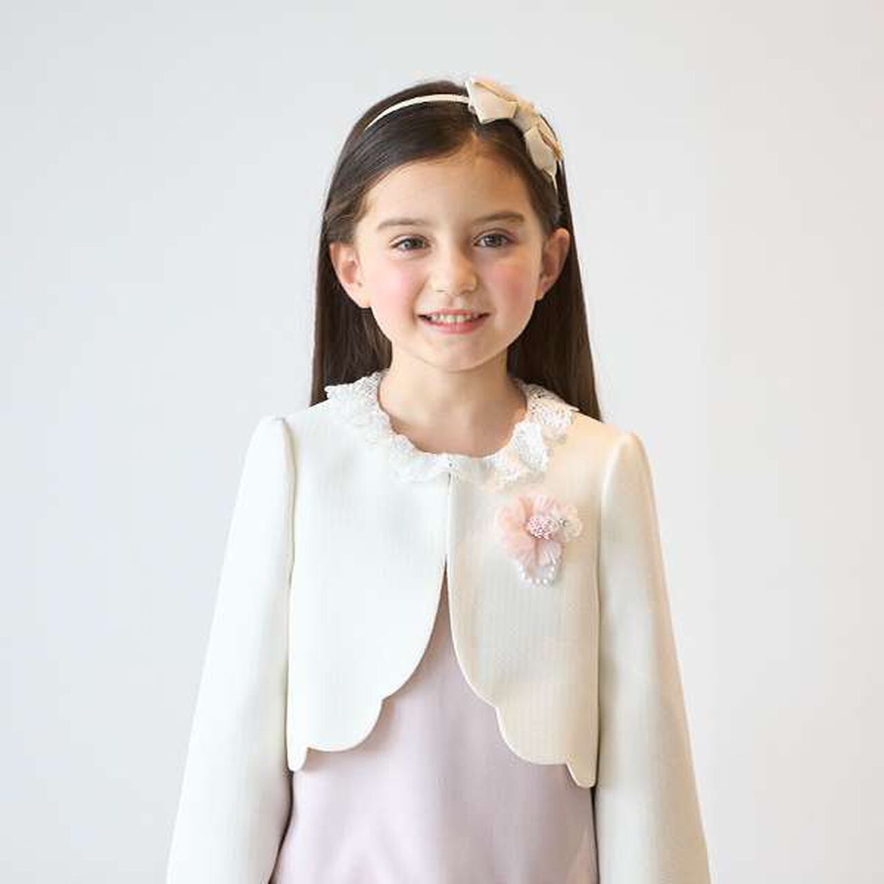 Long-Sleeve OP + Scallop Trim Jacket Set,Beige, large image number 29