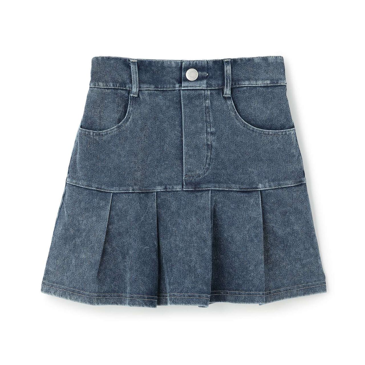[Stretch] Denim-Look Cut Pleated Skirt,Blue, large image number 23