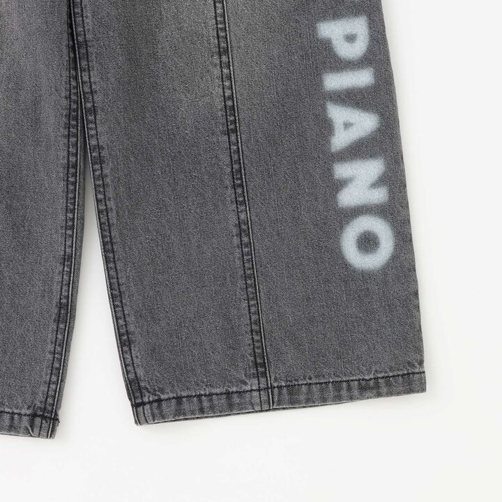 Wide Denim Pants with Logo Print,Gray, medium image number 6