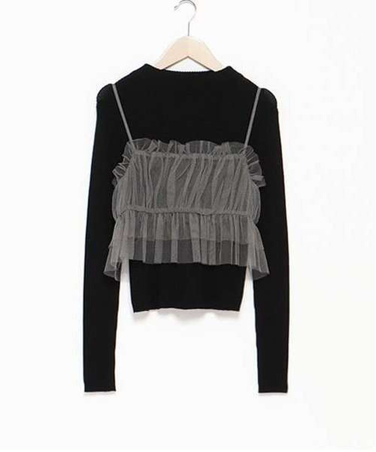 Tulle Bustier Knitwear Set,Brown, large image number 5