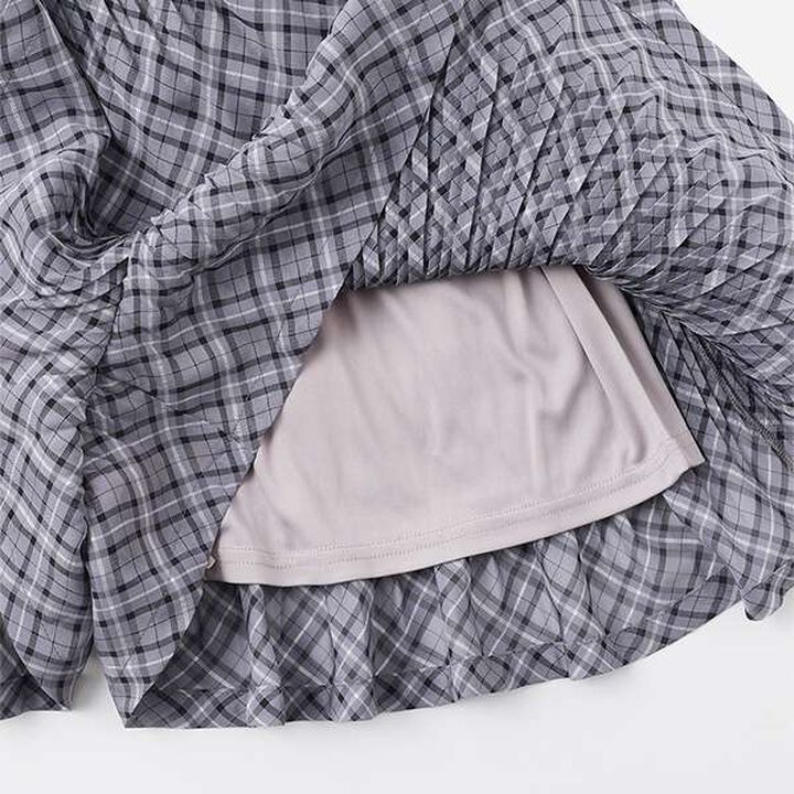 Sheer Check Random Pleated Skirt-Pants,Light gray, medium image number 4