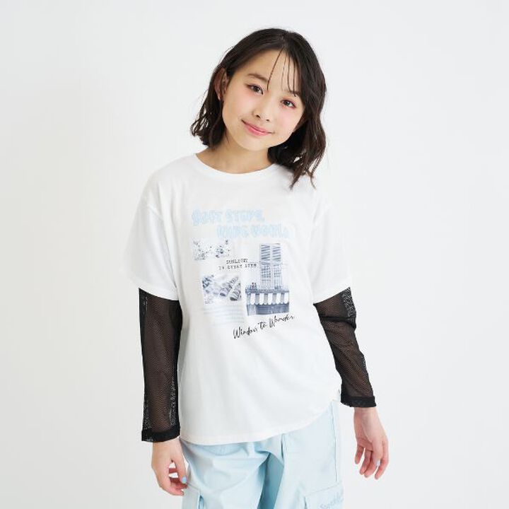 Mesh Sleeve Combination Big T-Shirt,Off white, medium image number 13