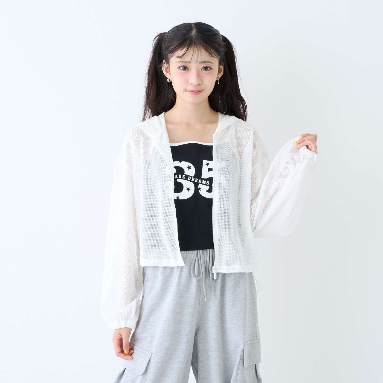 [LTXC/Antibacterial Deodorizing] Mesh Hoodie with Camisole,Black, large image number 1