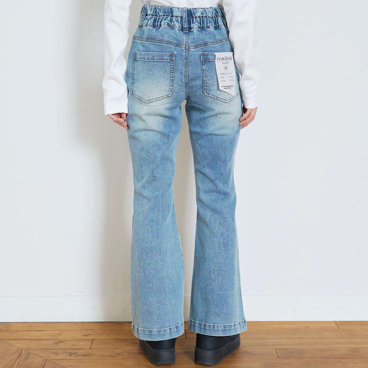 Stretch Style-Up Flare Denim Pants,Sax blue, large image number 4