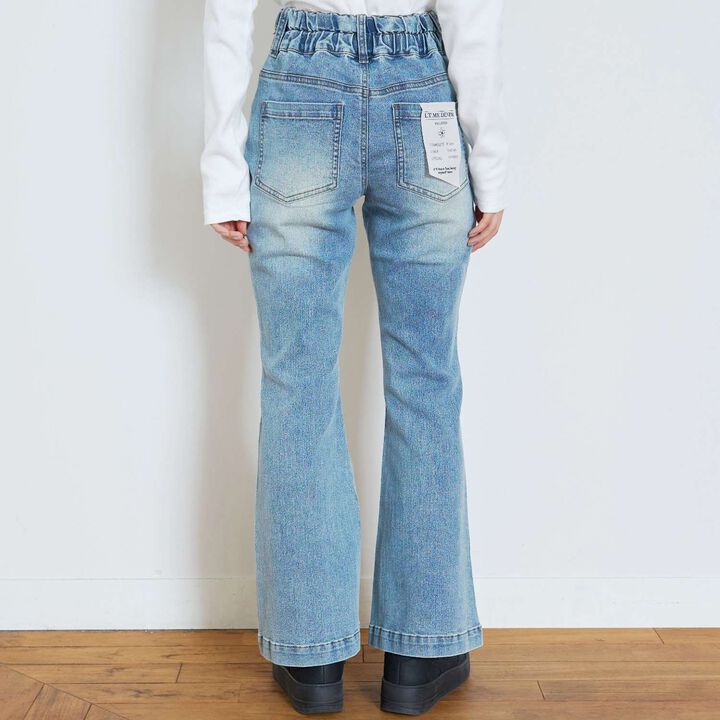 Stretch Style-Up Flare Denim Pants,Sax blue, medium image number 4