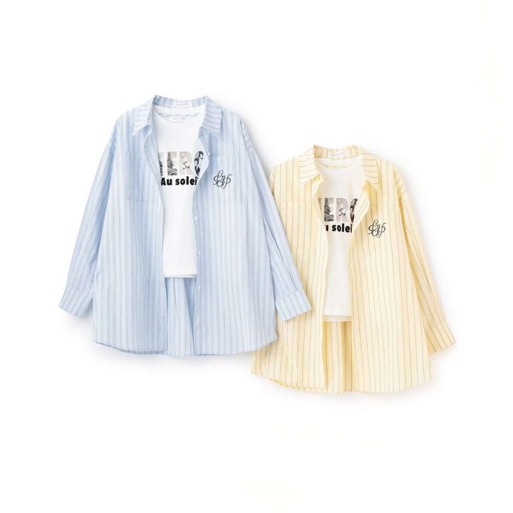 [130cm Available] Long-Sleeve Shirt & Photo Logo T-Shirt Set,Sax blue, medium image number 15