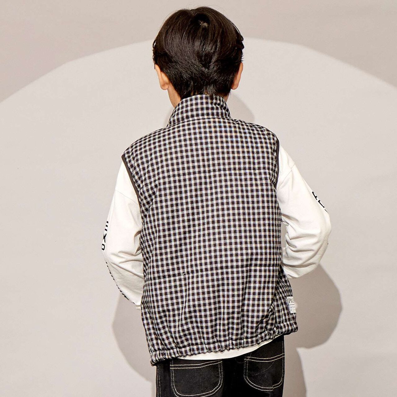 [Reversible] Taffeta &times; Check Vest,Navy, large image number 1