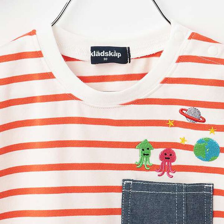 Alien Stripe Short Sleeve T-Shirt from Pocket,Off white, medium image number 8