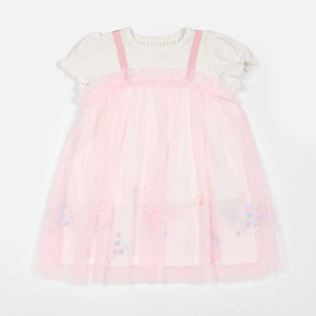 Flower Embroidered Tulle One-Piece Dress,Light pink, large image number 0