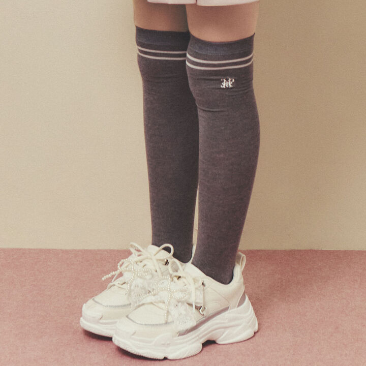 [Antibacterial Deodorizing] Striped Knee-High Socks,, medium