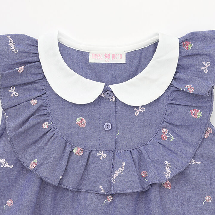 Little Fruit Off-Shoulder Dungaree,Navy, medium image number 2