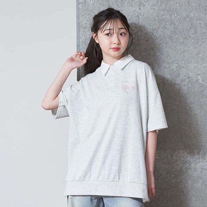 Big Heart Collar T-Shirt,Charcoal gray, medium image number 18