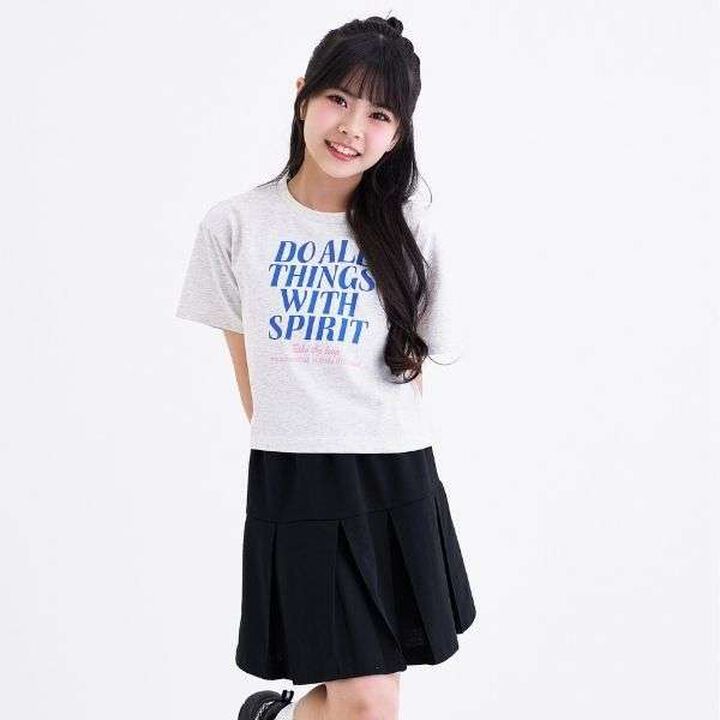 [3way Cool Touch] Logo Short-Sleeve T-Shirt & Pleated Skirt Outfit Set,Smoke white, medium image number 6