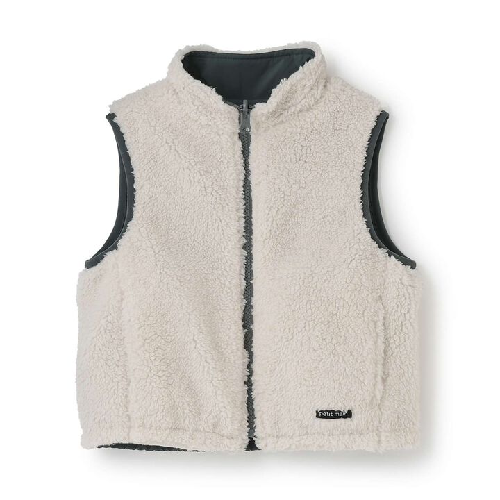Plain Boa Reversible Vest,Light beige, medium image number 8