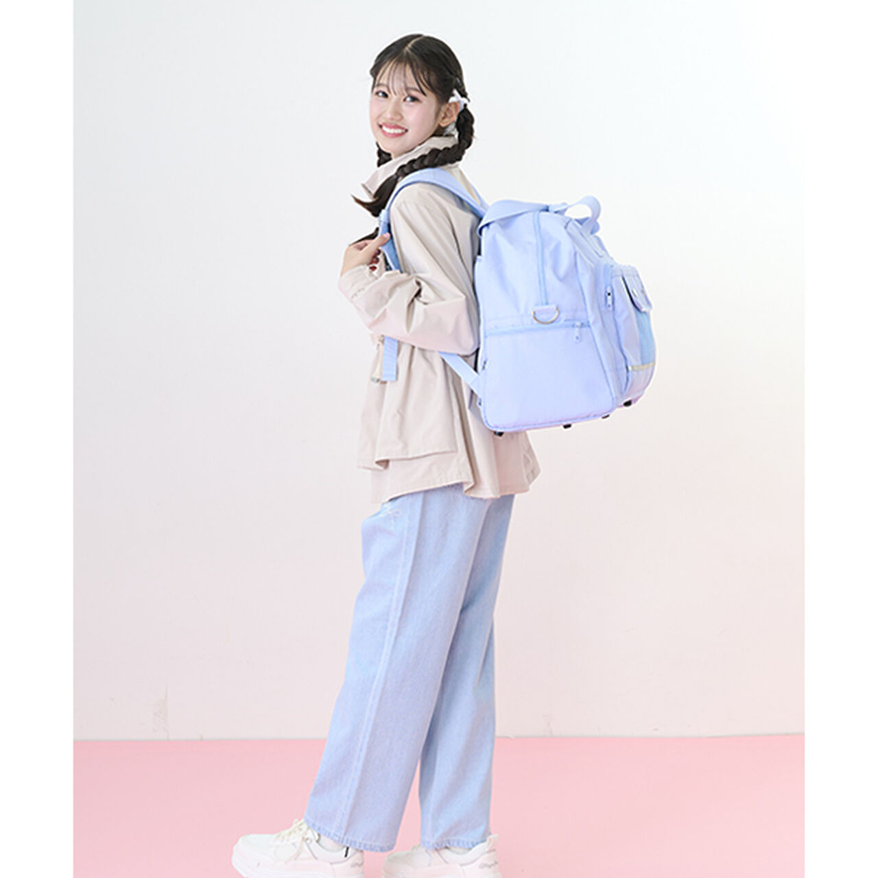 Lace Appliqué Slim Fit Loose Straight Denim Pants,Light blue, large image number 15