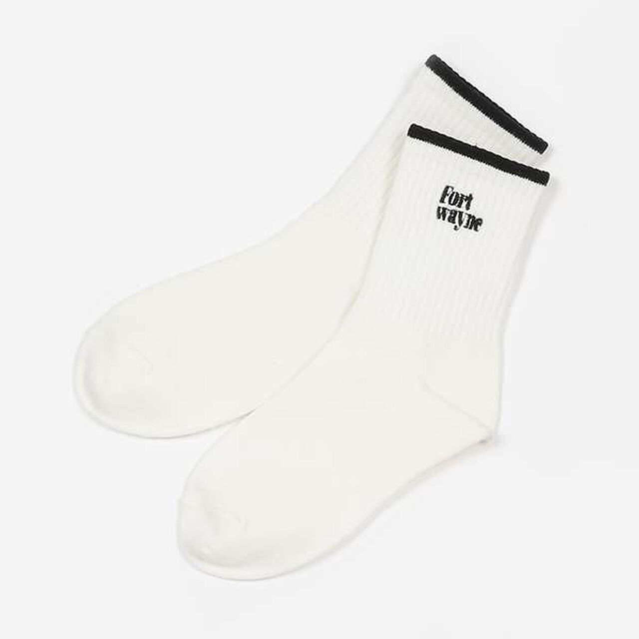 Embroidered Ribbed Crew Socks,Off white, large image number 0