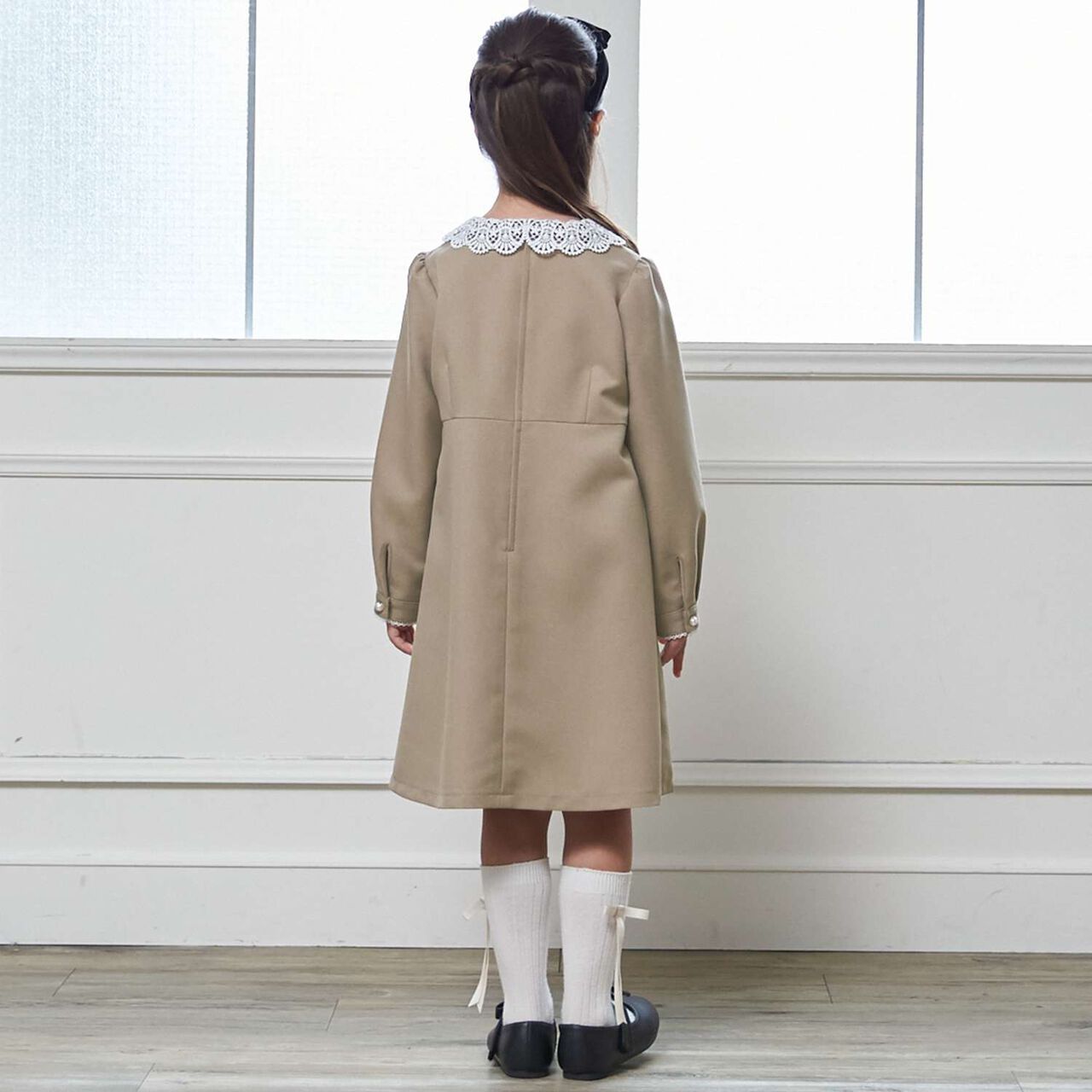 Semi-Formal Lace Collar One-Piece Dress,Beige, large image number 2